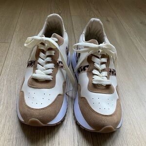 NEW MKS Cream Brown Sneakers Size  7 Leopard cheetah Accent